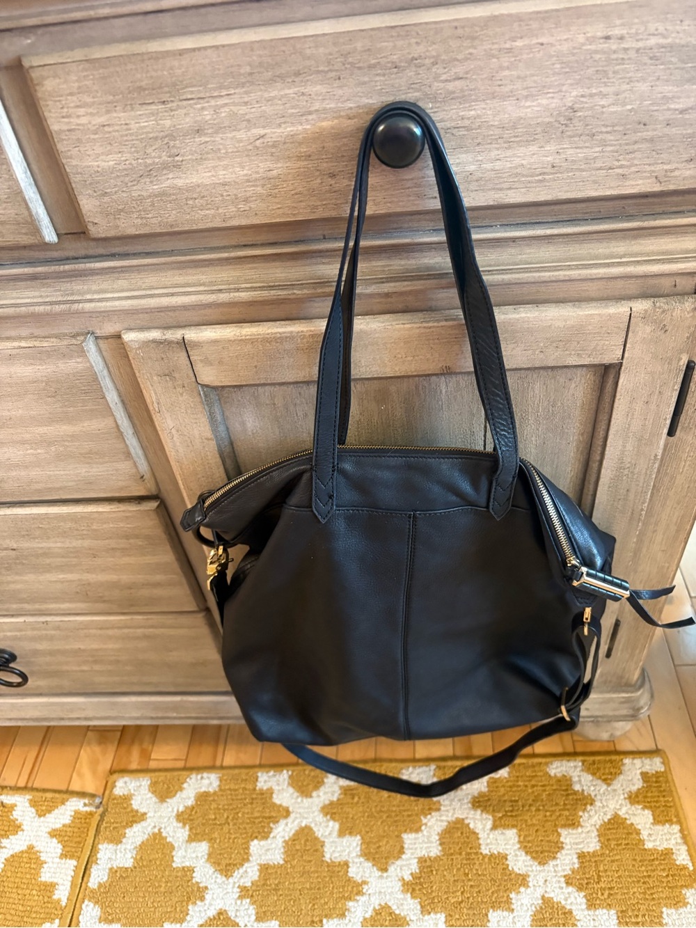 Stella & Dot Covet Black Pebbled Leather Tote Shoulder Crossbody Bag